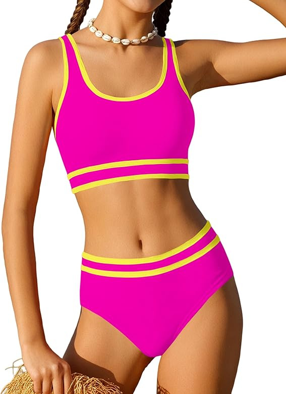 Girls Swimsuit Double Strap High Waist Sporty Bikini Swimsuits Swim Cover Up Skirt 3 Piece Set | Amazon (US)
