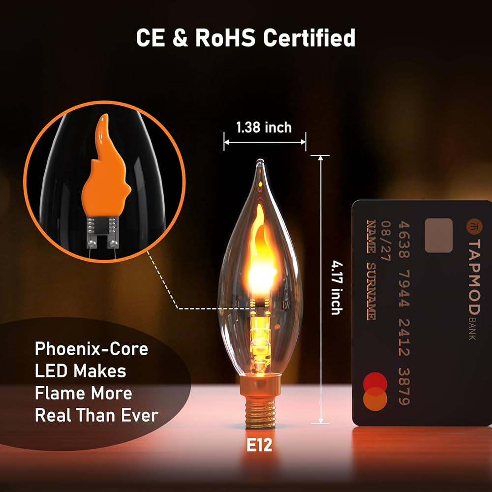 Hompavo Upgraded Flame Light Bulbs, E12 Chandelier Base Candelabra Flickering Fire Light Bulb, Cl... | Amazon (US)
