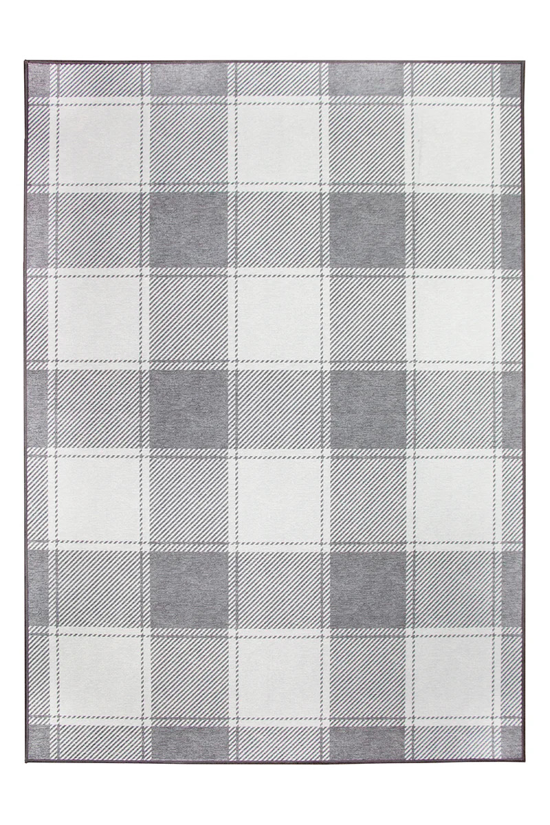Buffalo Plaid Grey and White Washable Rug | My Magic Carpet