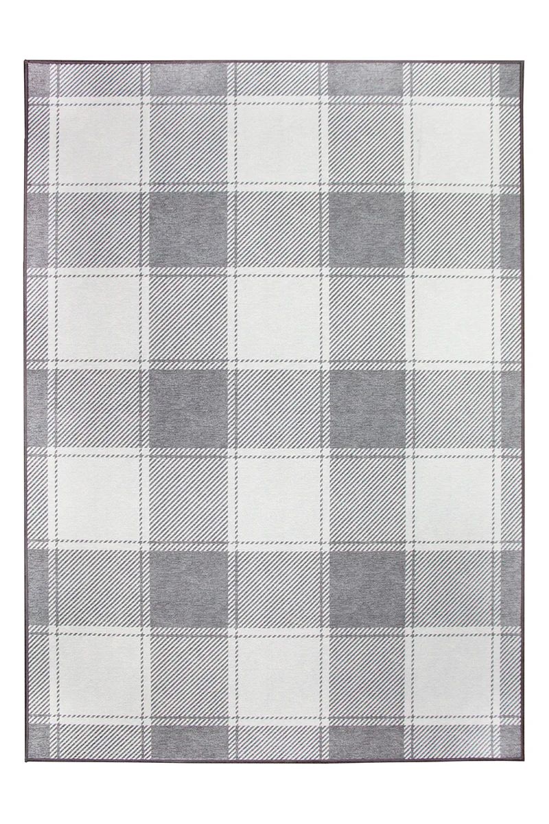 Buffalo Plaid Grey and White Washable Rug | My Magic Carpet