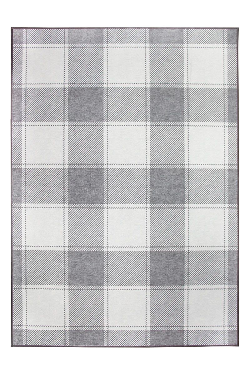 Buffalo Plaid Grey and White Washable Rug | My Magic Carpet