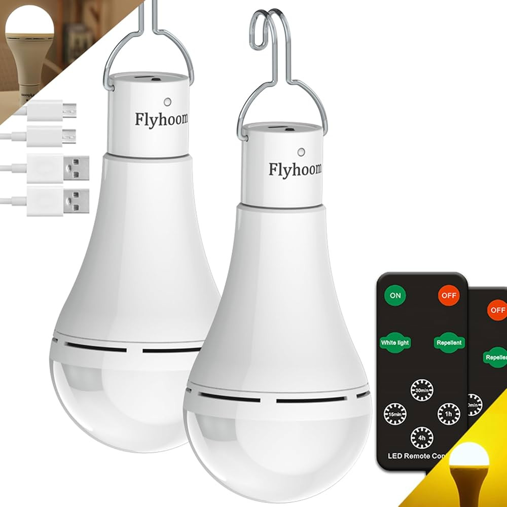 USB Rechargeable Light Bulbs with Remote Timer, 5 Light Modes, Daylight & Amber Light,1800mAh Rec... | Amazon (US)