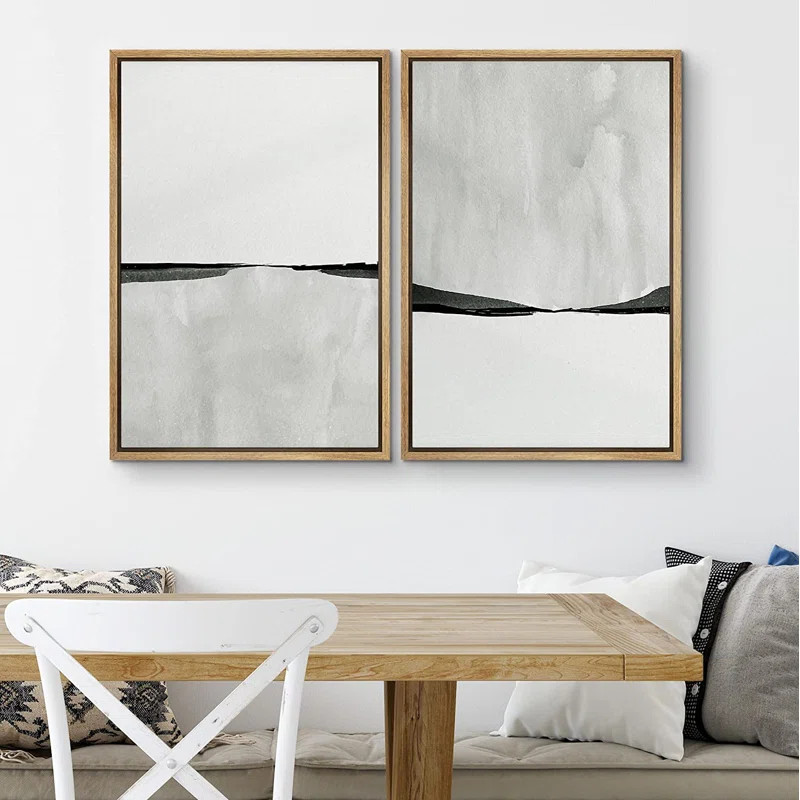 Abstract Landscape Neutral Minimalist Artwork Wall Art Framed On Canvas 2 Pieces Painting Print | Wayfair North America