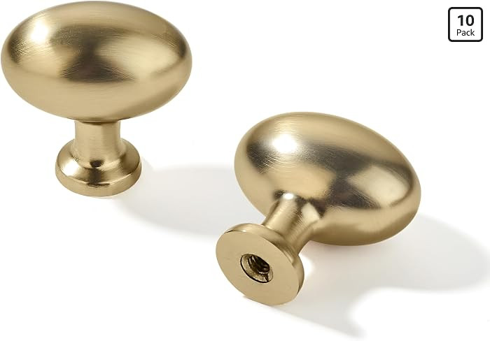 10 Pack 1-3/8 inch(35mm) Champagne Bronze Cabinet Knobs Egg Knobs Satin Brass Oval Drawer Knobs K... | Amazon (US)