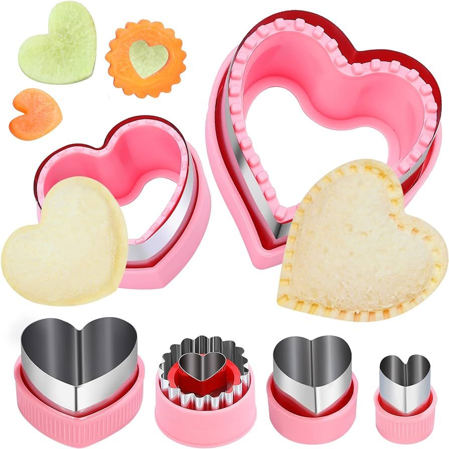 Heart Cookie Cutters Set,6 Pcs Uncrustables Maker Bread Cutters Heart Shapes DIY Cookie Cutters F... | Amazon (US)