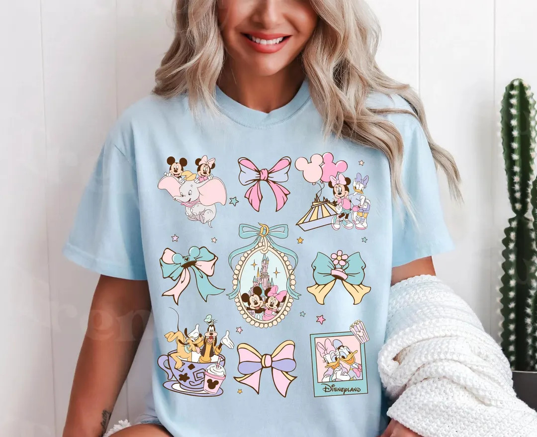 Cute Mickey and Minnie Couple Shirt, Coquette Bow Pastel Tee, Disney Mickey and Friends Balloon S... | Etsy (US)