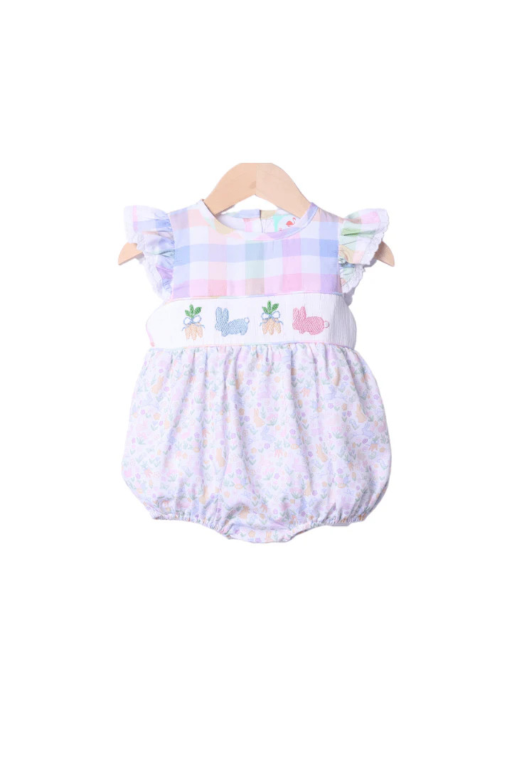 Smocked Bunny Pastel Gingham Bubble | The Smocked Flamingo