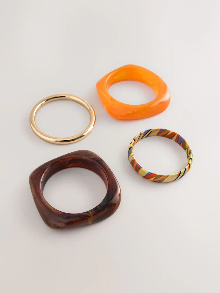 Buy Gold Tone/Fabric Wrap Resin Bangles 4 Pack from Next United Arab Emirates | Next UAE