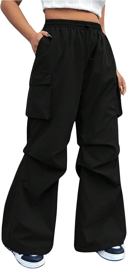 OYOANGLE Women's Plus Size Drawstring Waist Wide Leg Casual Cargo Pants with Pocket | Amazon (US)