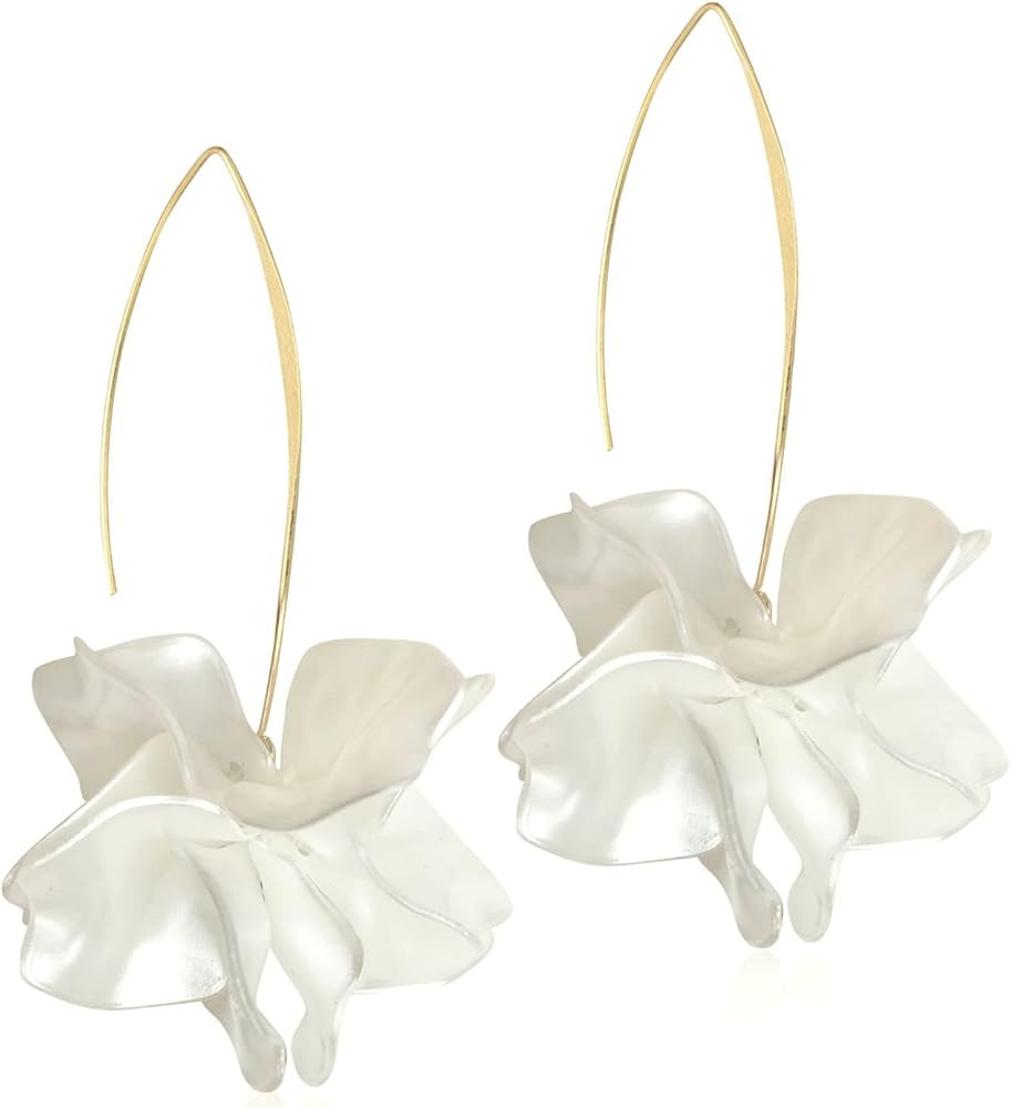 Handmade Bohemian Acrylic Large Flower Dangle Drop Earrings Unique Resin Tiered Petal Flower Line... | Amazon (US)