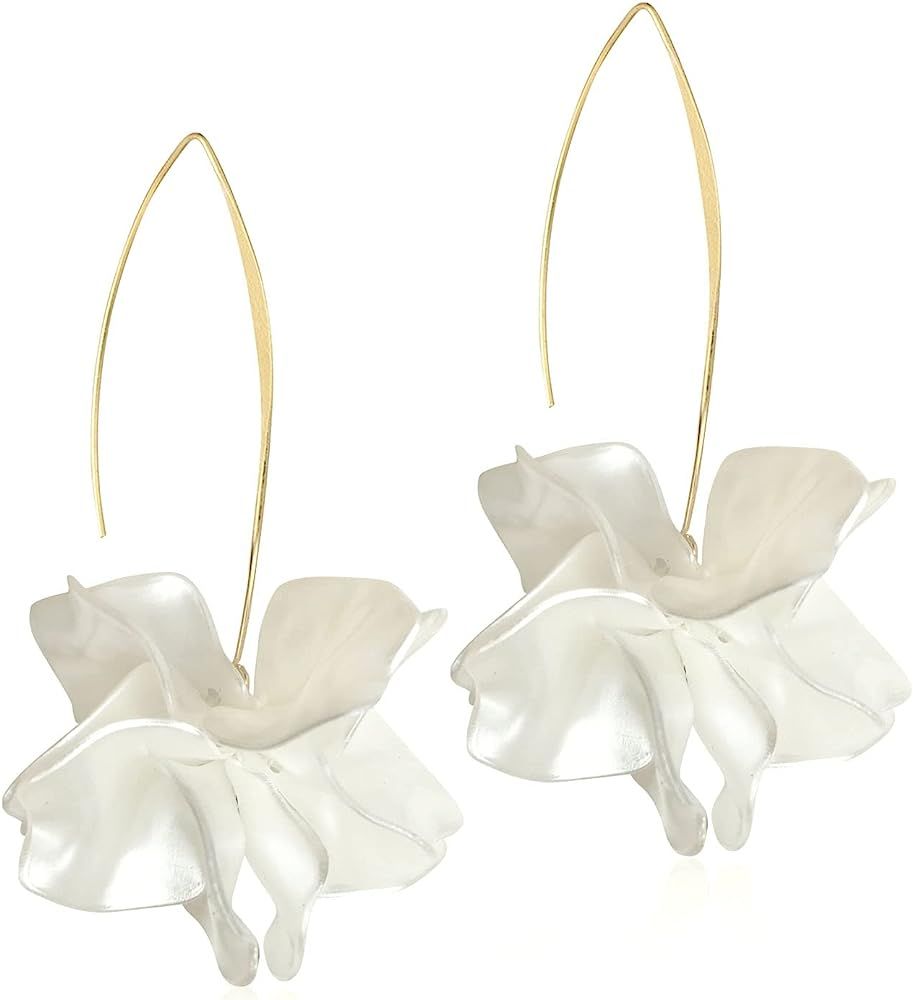 Boho Rose Petal Dangle Resin Earrings - Long Drop Acrylic Tiered Flower Earrings - Statement Exag... | Amazon (US)