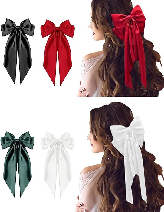 4 Pcs Hair Bows for Women Silky Satin Hair Barrettes Clip Ribbon Bow Hair Clips with Long Tails L... | Amazon (US)