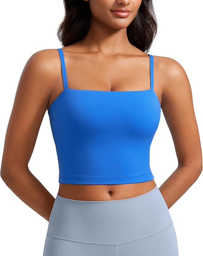 CRZ YOGA Butterluxe Cami Longline Sports Bras for Women - Square Neck Adjustable Padded Workout C... | Amazon (US)