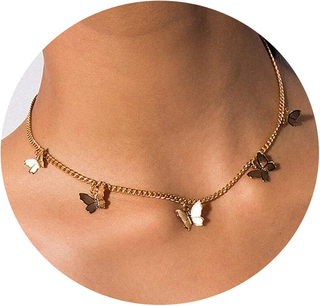 Dainty Gold Butterfly Bow Necklace for Women,18k Gold Plated Choker Necklaces for Women Waterproo... | Amazon (US)