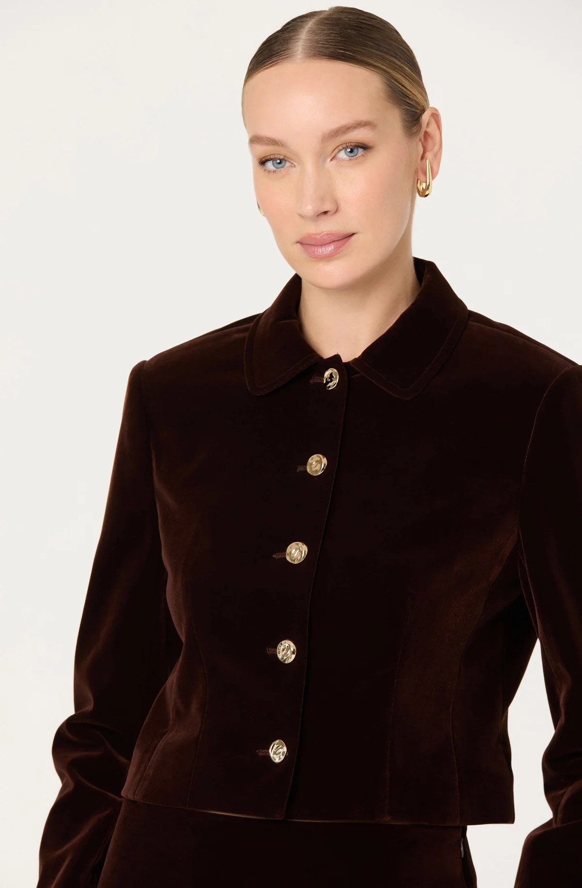 Vox Velvet Button Front Jacket - Dark brown / XS | ASTR The Label (US)