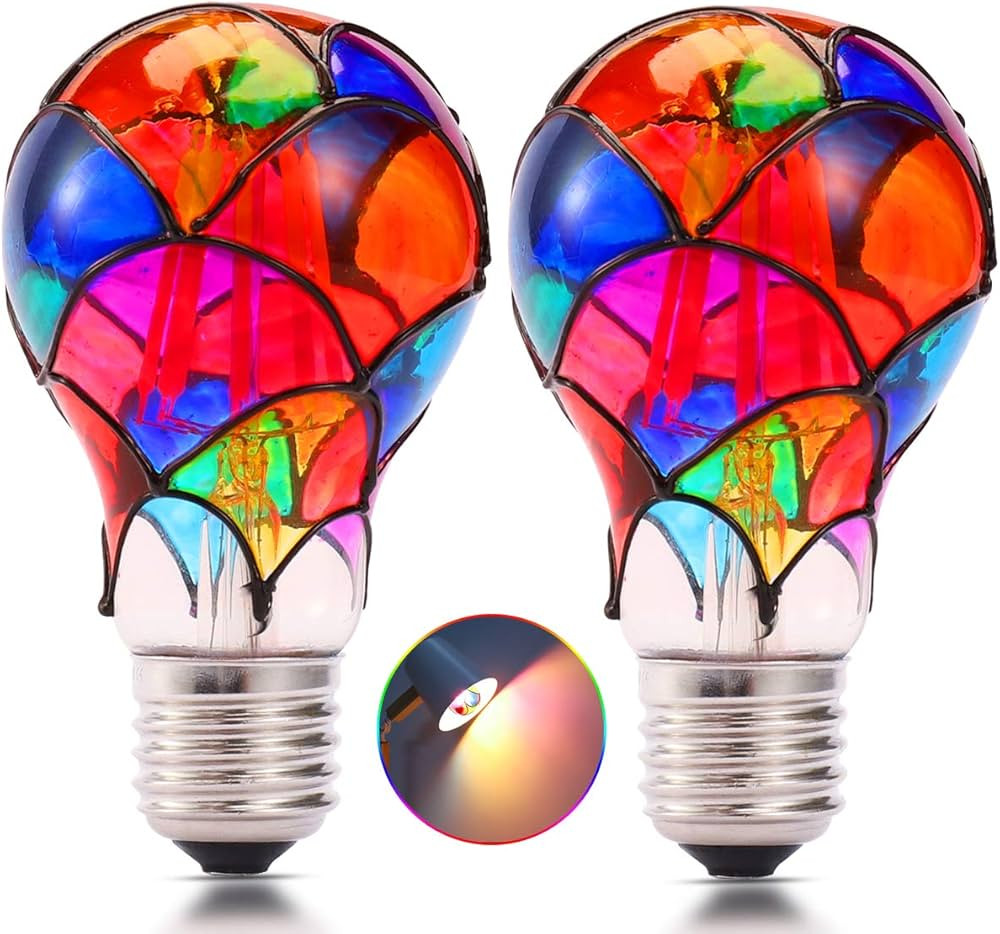 I-SHUNFA Edison Stained Glass LED Light Bulb, Heatless E26 A19/A60 Bulbs for Home Party,Recreatio... | Amazon (US)
