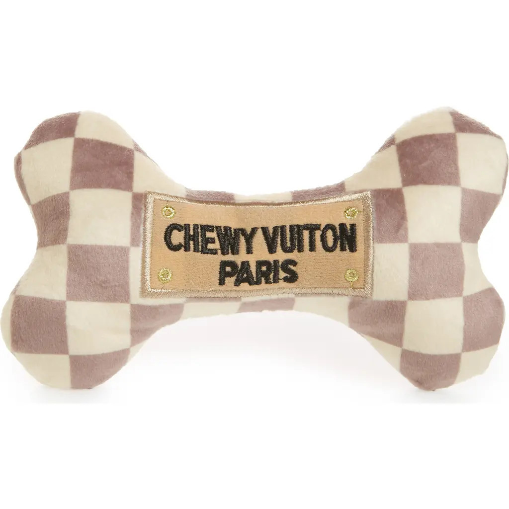 Haute Diggity Dog Chewy Vuiton Checker Bone Plush Dog Toy in Brown/Tan at Nordstrom | Nordstrom