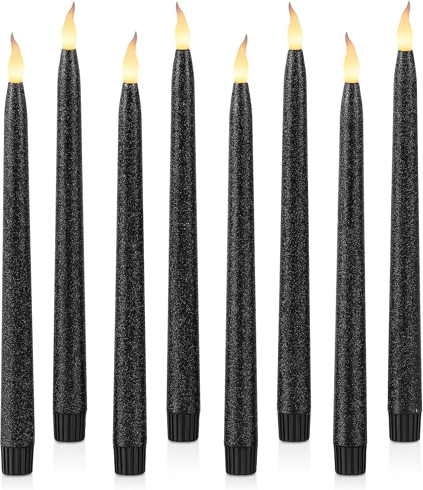 Rhytsing Black Glitter 11" Flameless Taper Candles with Timer Function, Battery Operated Candles ... | Amazon (US)