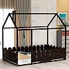 Twin Size Wood Bed House Bed Frame with Fence, Cabin Bed, Floor Bed, Nursery Furniture, Kids Tent... | Amazon (US)