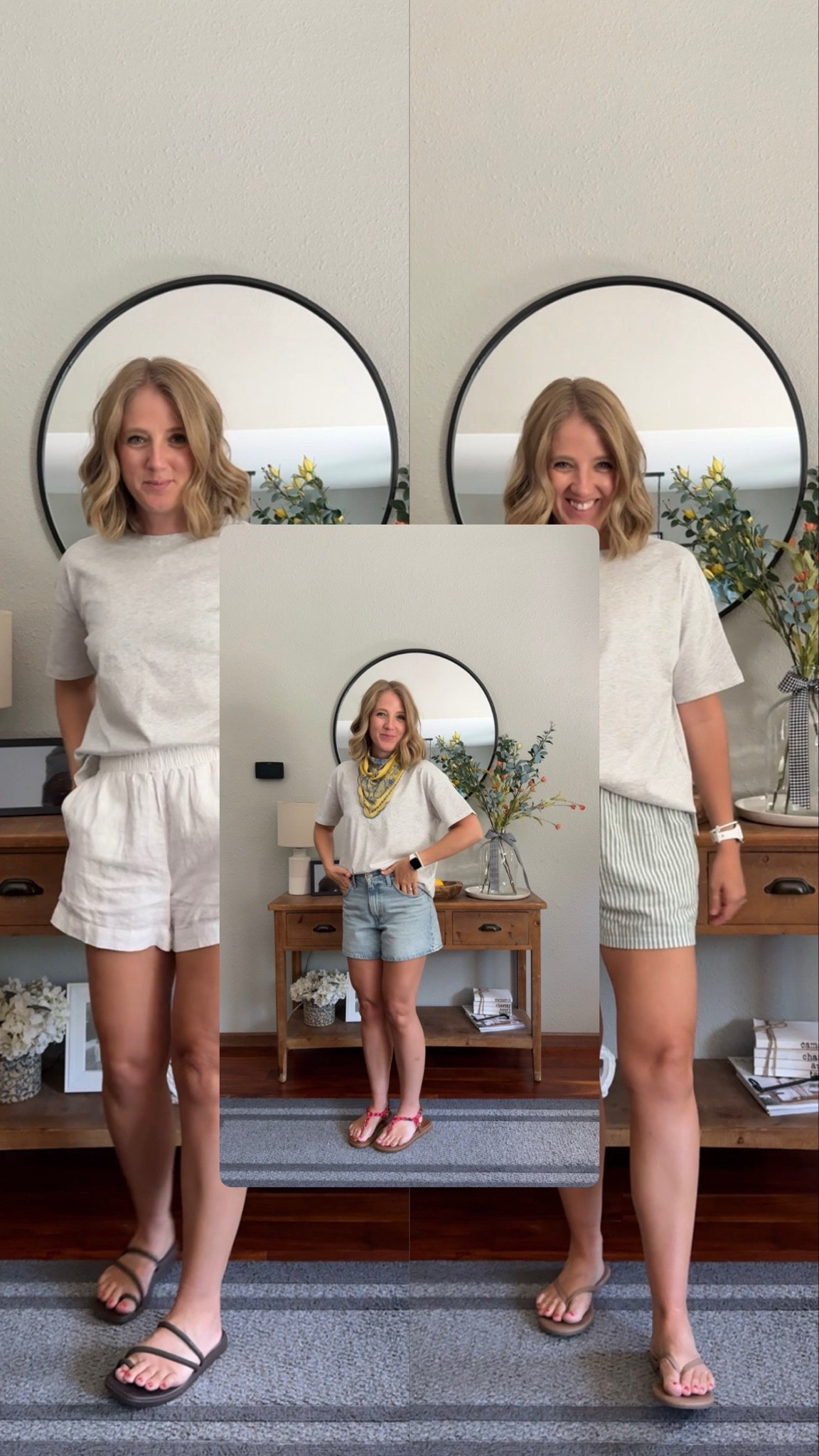 Styling my favorite color tee! Wearing a small in the tee, small in the white shorts. Medium in the striped shorts and size 26 in the denim shorts.

#LTKmomlife #LTKgrwm #LTKootd