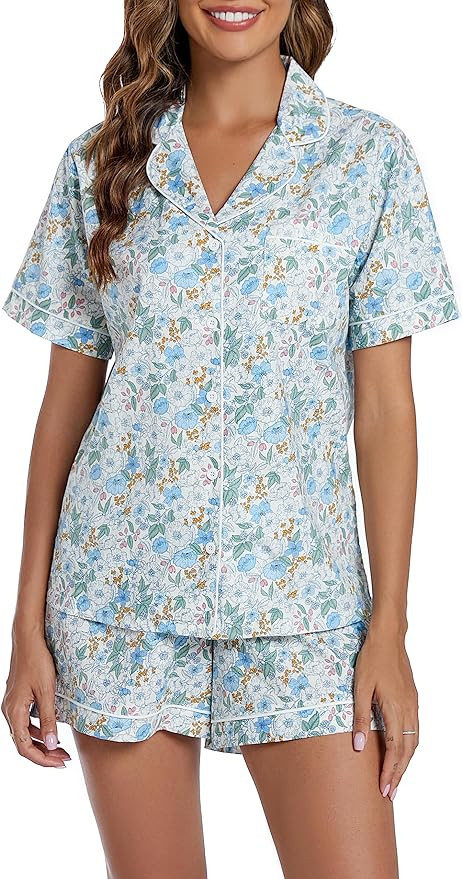 LUBOT 100% Cotton Pajamas for Women 2 Piece PJ Set Woven Poplin Ladies Button Down Long Short Sle... | Amazon (US)