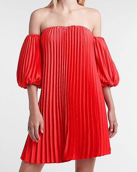 Pleated Belted Off The Shoulder Trapeze Dress | Express