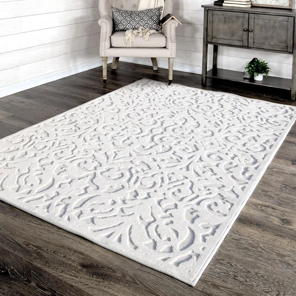 Damask Indoor / Outdoor Area Rug in Natural | Wayfair North America