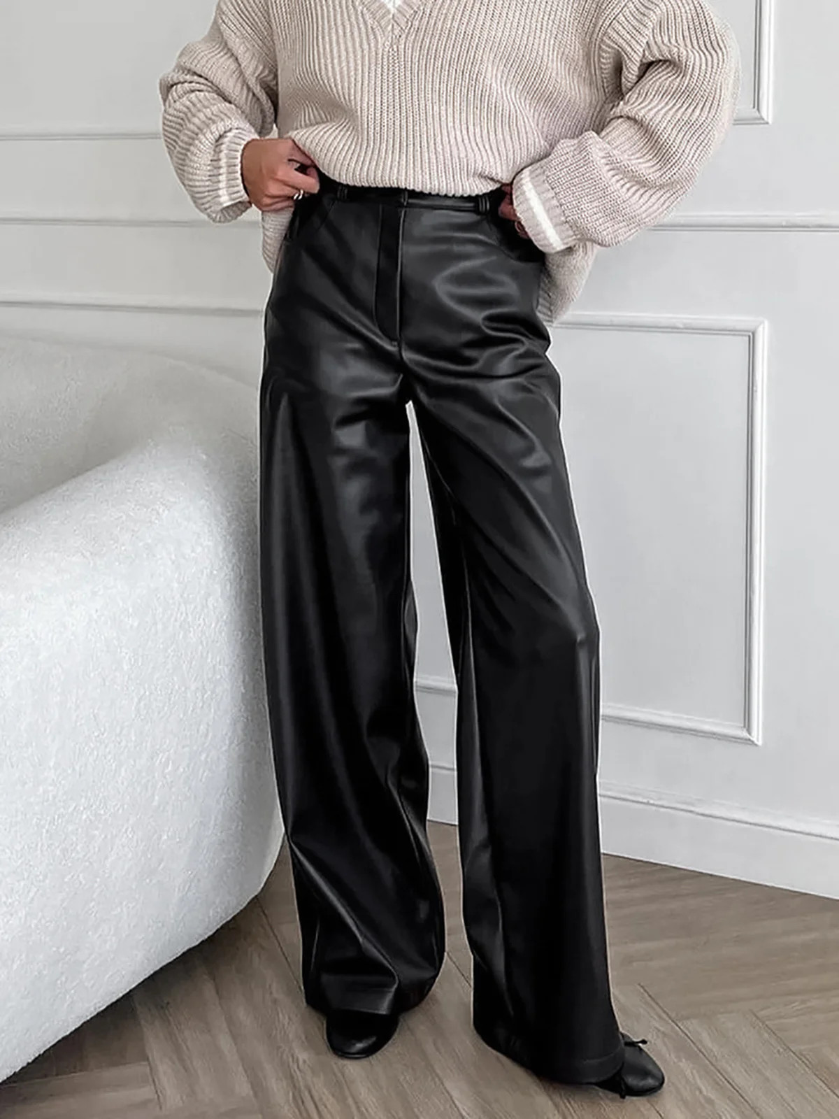 Versatile Faux Leather Pants | Commense