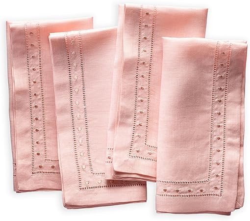 Linen Napkins Set of 4-100% Flax Linen Blush Pink Dinner Napkins with Embroidered Dot 18 x 18 inc... | Amazon (US)