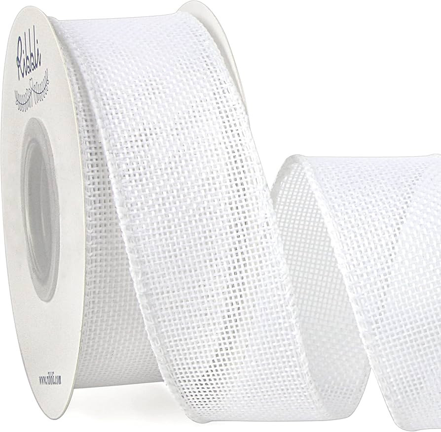 Ribbli White Burlap Wired Ribbon,1-1/2 Inch x 10 Yard,Cross Royal Burlap Wired Edge Ribbon for Bi... | Amazon (US)