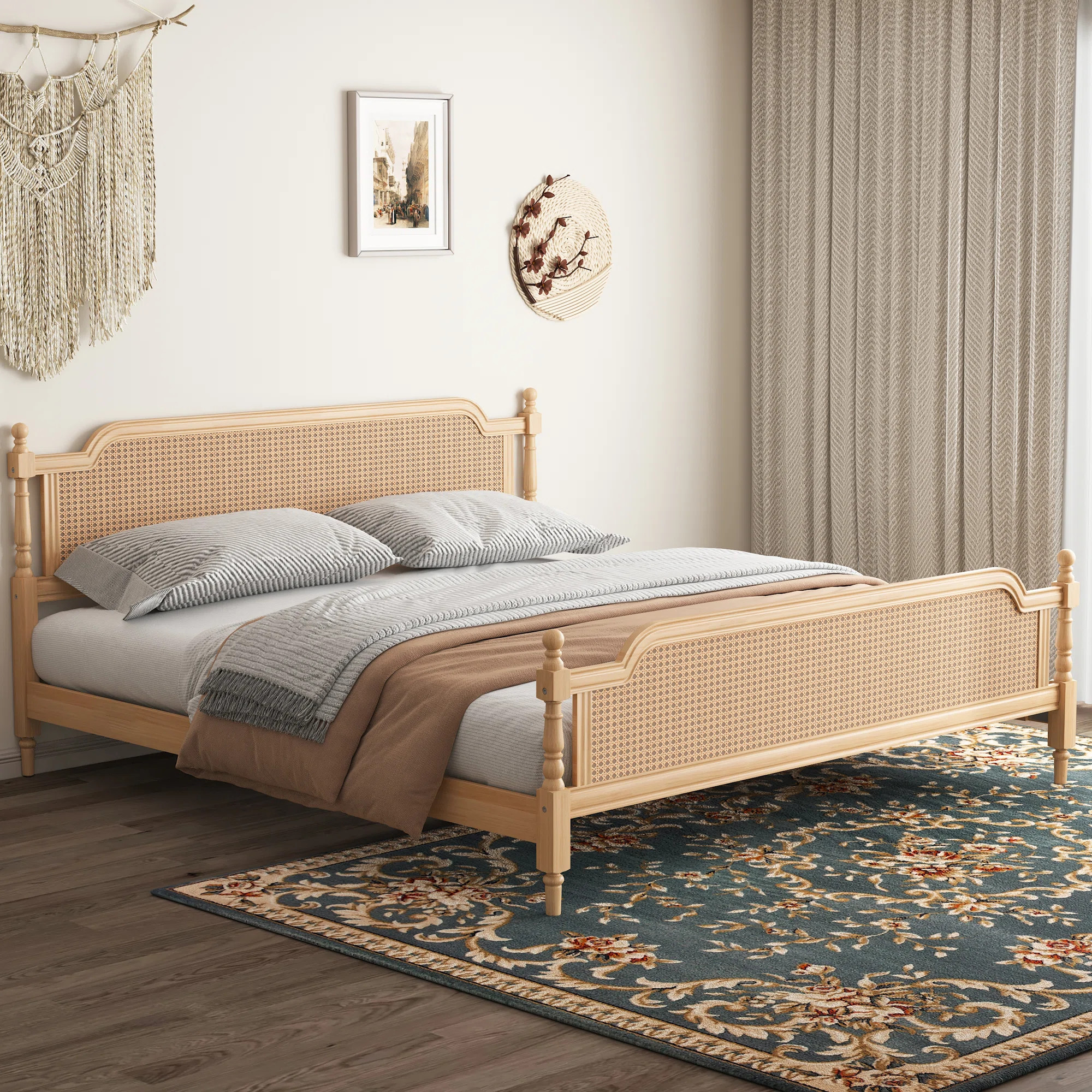 Bay Isle Home™ Chikezie Solid Wood Platform Bed Frame with Headboard, Bohemian Style Wicker Bed... | Wayfair North America