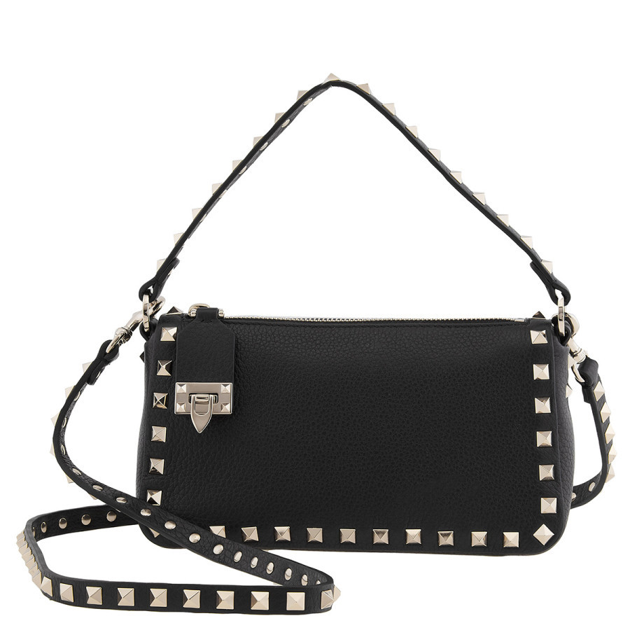 Valentino Black Grainy Calfskin Small Rockstud Shoulder Bag | Jomashop.com & JomaDeals.com