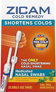 Zicam Cold Remedy Nasal Swabs with Cooling Menthol & Eucalyptus, 20 Count (Pack of 1) | Amazon (US)