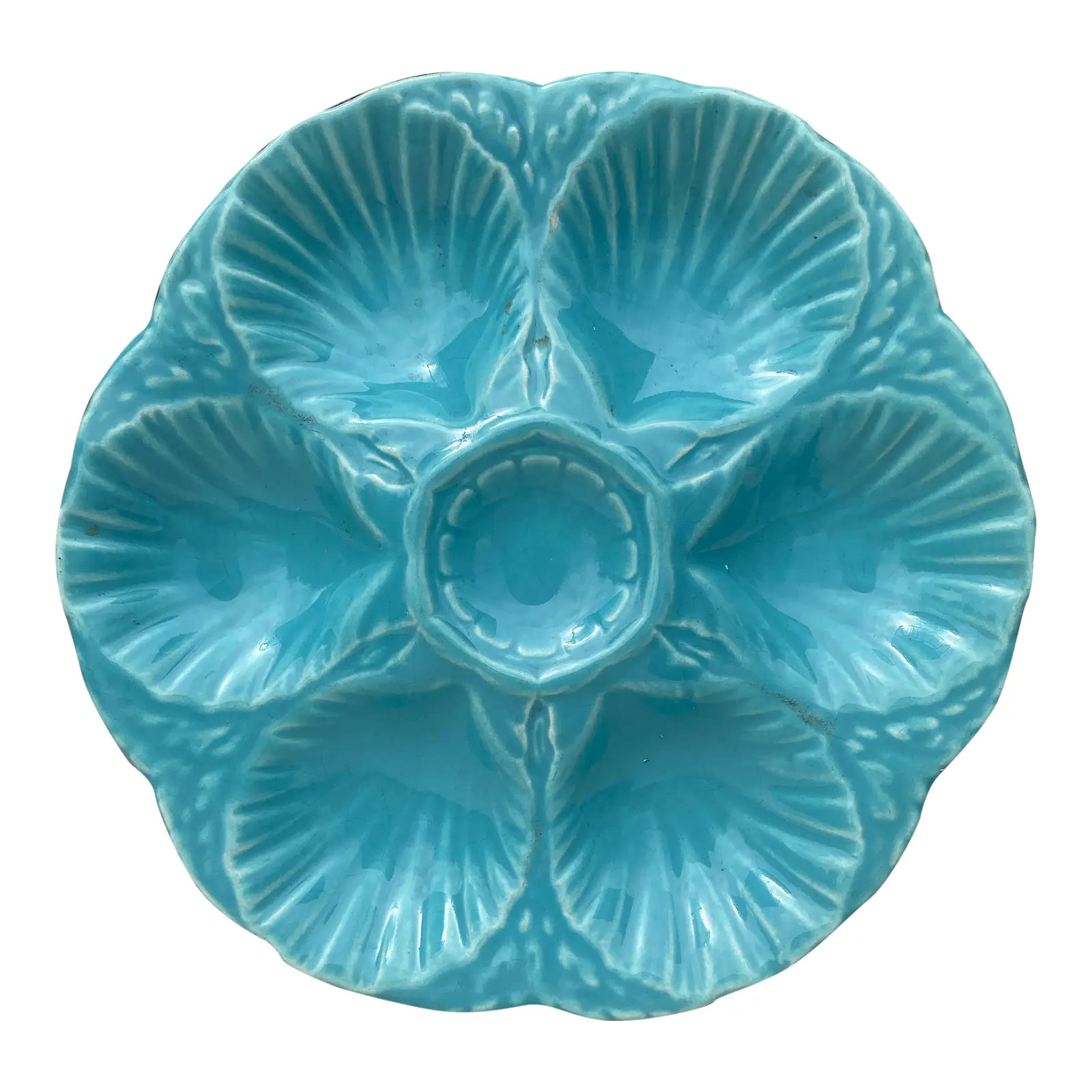 French Majolica Oyster Aqua Turquoise Plate Sarreguemines, Circa 1870 | Chairish