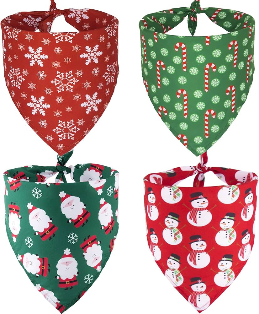 ADOGGYGO 4 Pack Dog Bandana Christmas Scarf Bibs Kerchief Set Pet Christmas Costume Xmas Holiday ... | Amazon (US)
