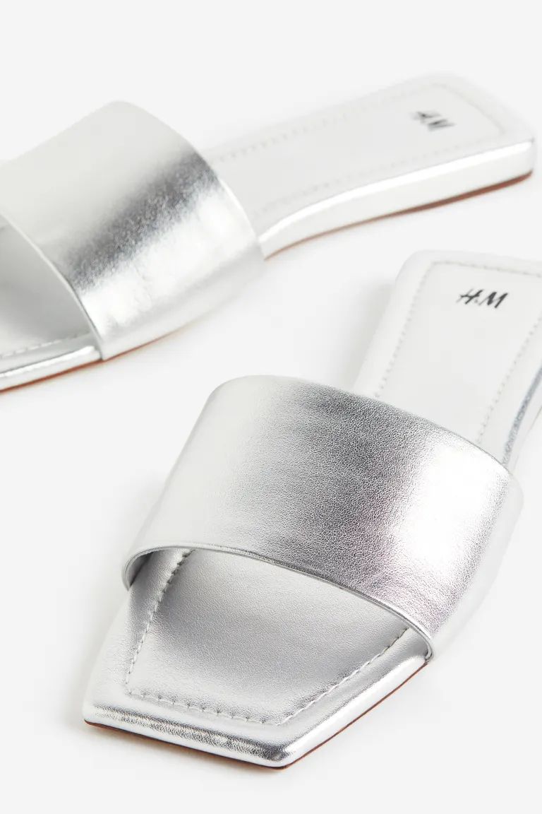 Slides - Silver-coloured - Ladies | H&M | H&M (UK, MY, IN, SG, PH, TW, HK)
