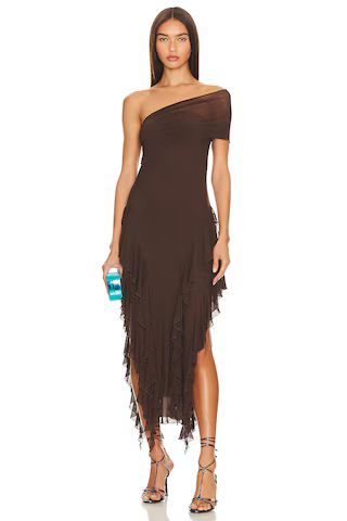 Kim Shui Ruffle Mesh Dress in Brown from Revolve.com | Revolve Clothing (Global)