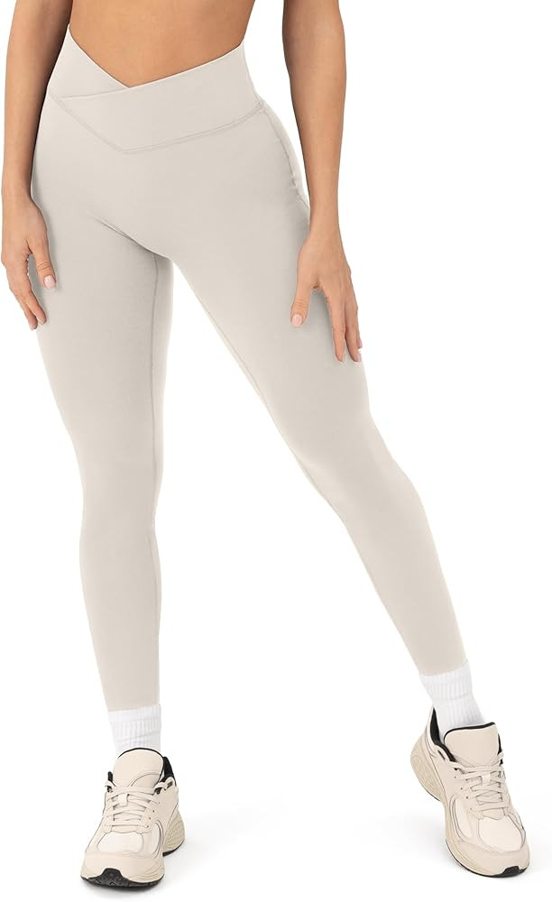 PAVOI ACTIVE Pilates Crossover Leggings for Women | Buttery Soft High Waisted V Cut Cross Waist W... | Amazon (US)