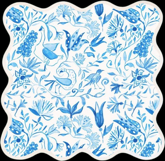 Square Scalloped Placemat | Birds of Paradise-Blue | Fenwick Fields, LLC