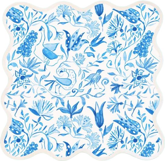 Square Scalloped Placemat | Birds of Paradise-Blue | Fenwick Fields, LLC