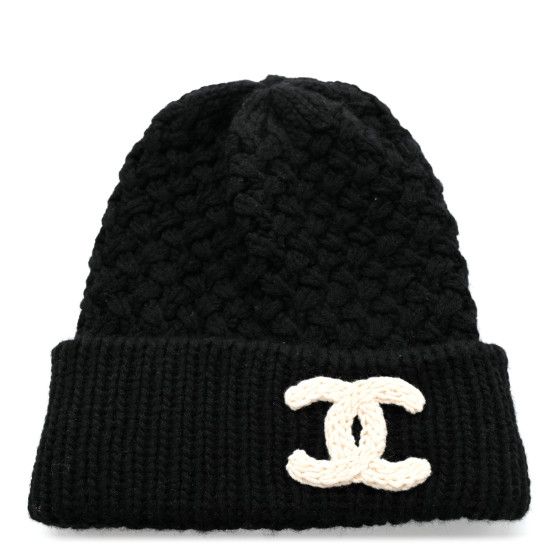 Wool Cashmere CC Beanie Hat Black White | FASHIONPHILE (US)