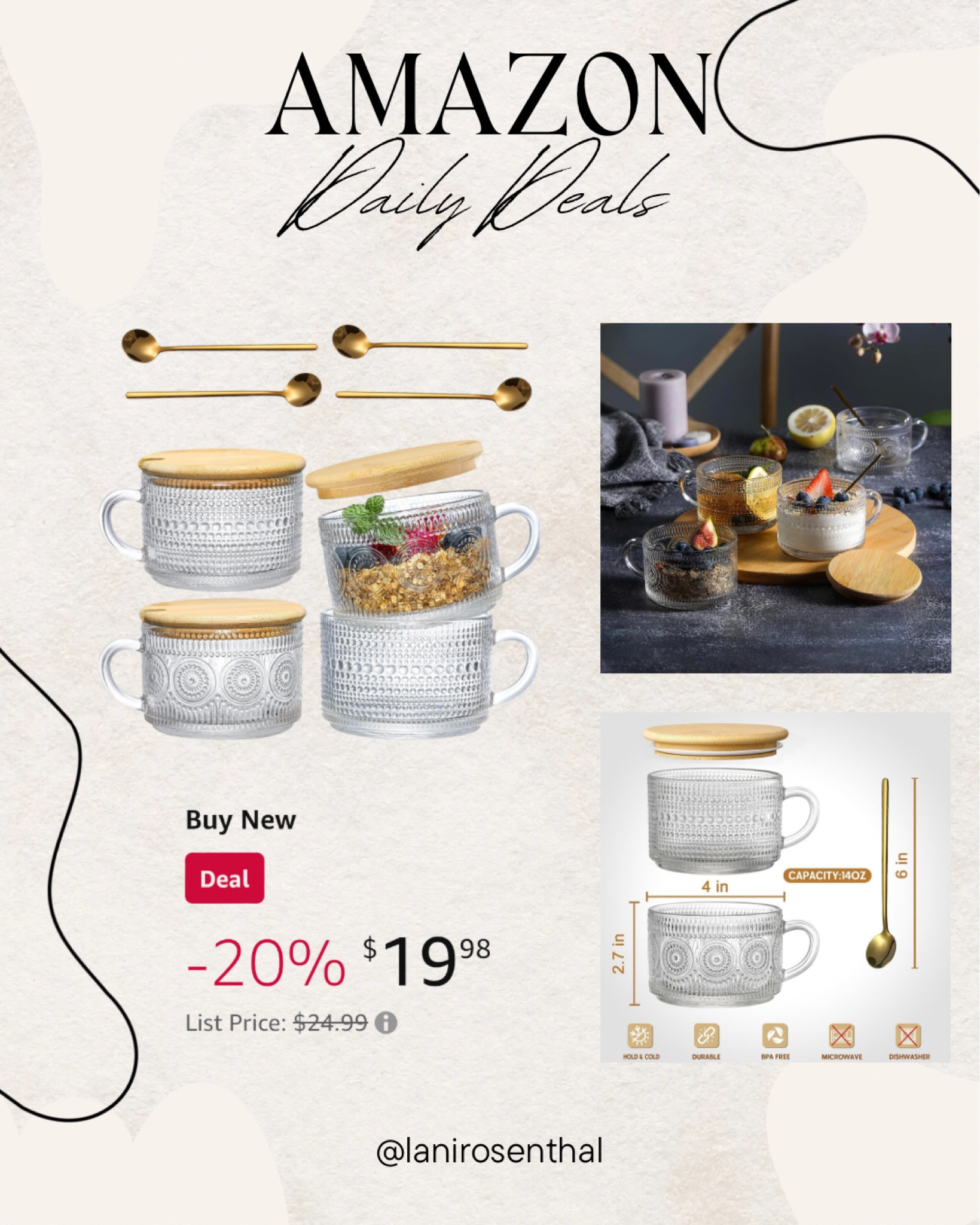 4pcs Set Vintage Coffee Mugs, Overnight Oats Containers with Bamboo Lids and Spoons - 14oz Clear Embossed Glass Cups, Cute Coffee Bar Accessories, Iced Coffee Glasses, Ideal for Cappuccino, Tea, Latte
AMAZON DAILY DEAL

#LTKFind #LTKsalealert #LTKhome
