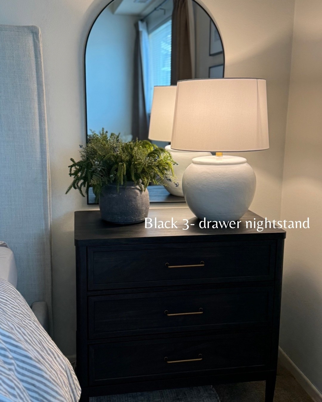 Black nightstand, Norfolk pine stems, clay vase, gray vase

#LTKCyberWeek #LTKHoliday #LTKHome