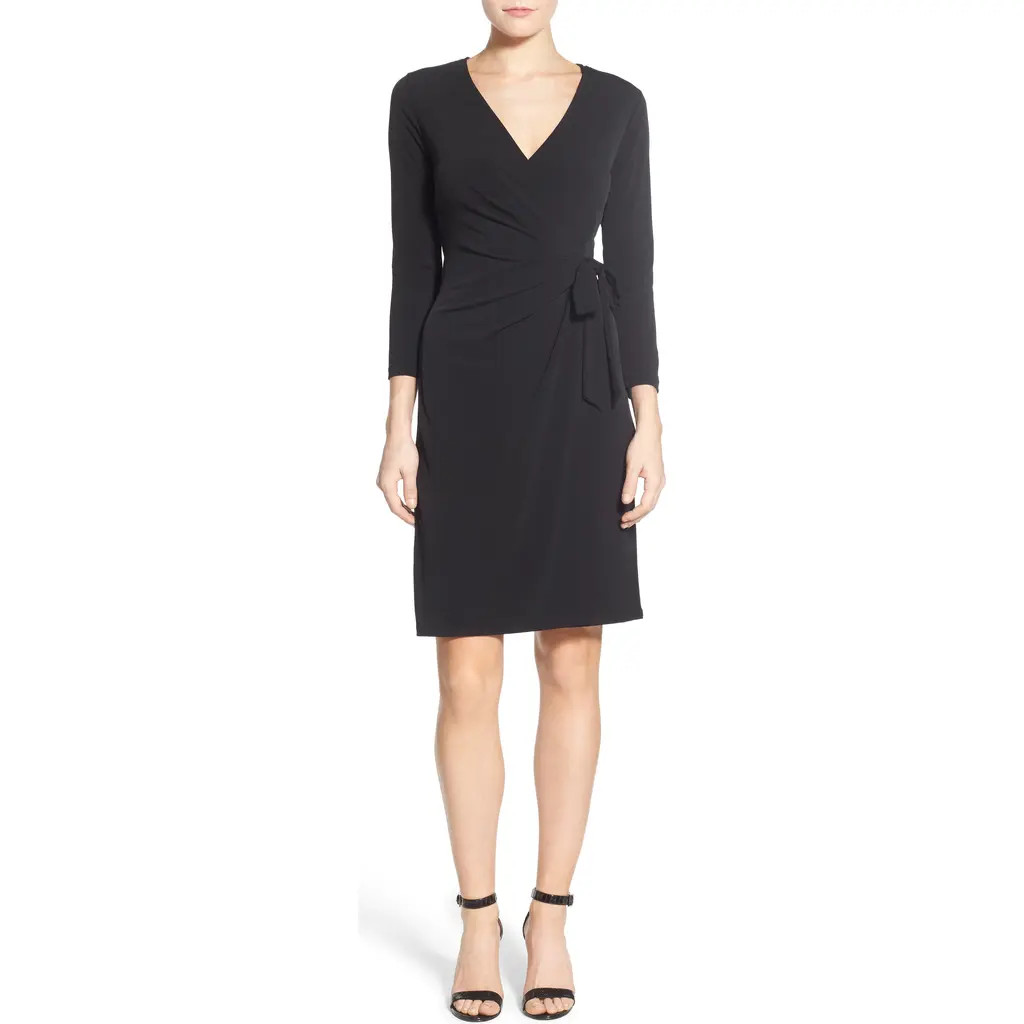 Anne Klein Faux Wrap Jersey Dress in Black at Nordstrom, Size Xx-Small | Nordstrom