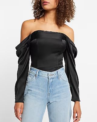 Satin Off The Shoulder Corset Cropped Top | Express