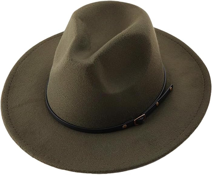 UPSTORE Women Classic Wool Fedora Hat with Belt Buckle Felt Wide Brim Panama Hat (Wine Red) | Amazon (US)