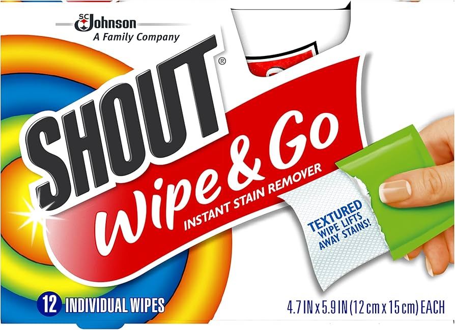 Shout Wipes, Wipe and Go Instant Stain Remover, Laundry Stain and Spot Remover for On-The-Go, 12 ... | Amazon (US)