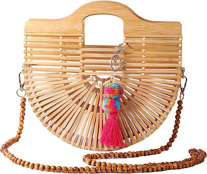 GLVOOI Women Bamboo Handbag Shoulder Bag Bamboo Purse Beach Bag Straw Bag, Handmade/Can be Hand-H... | Amazon (US)