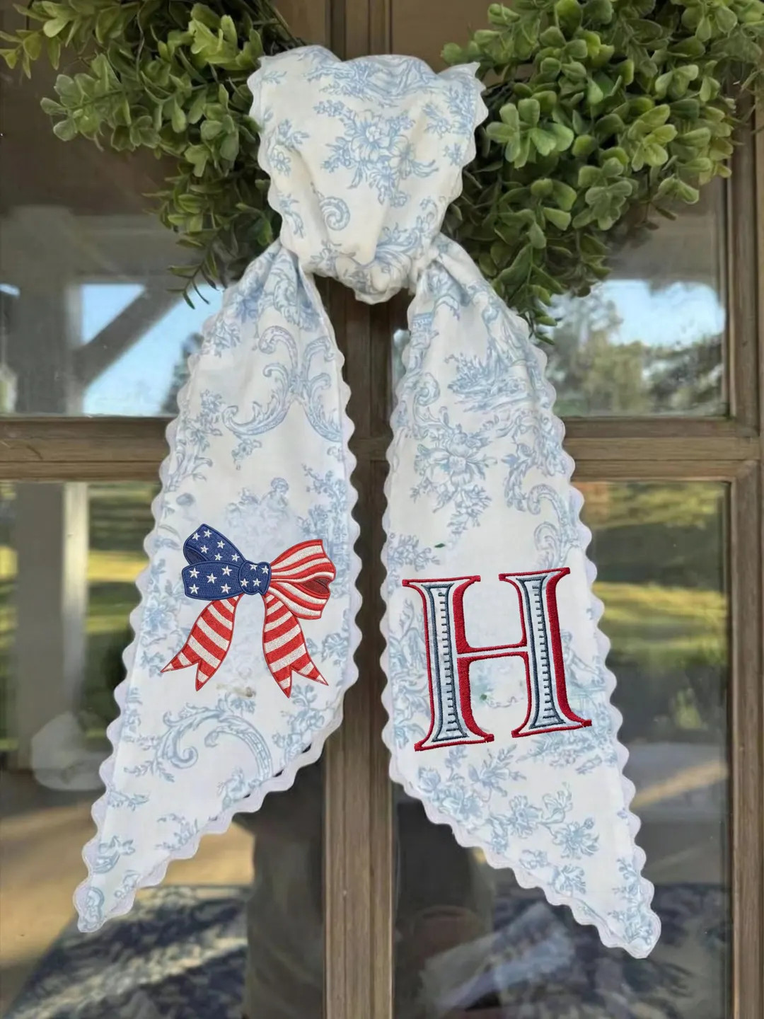 Monogram Patriotic Wreath Sash, Custom USA Embroidery Decor, Patriotic Wreath Sash With Striped B... | Etsy (Global)