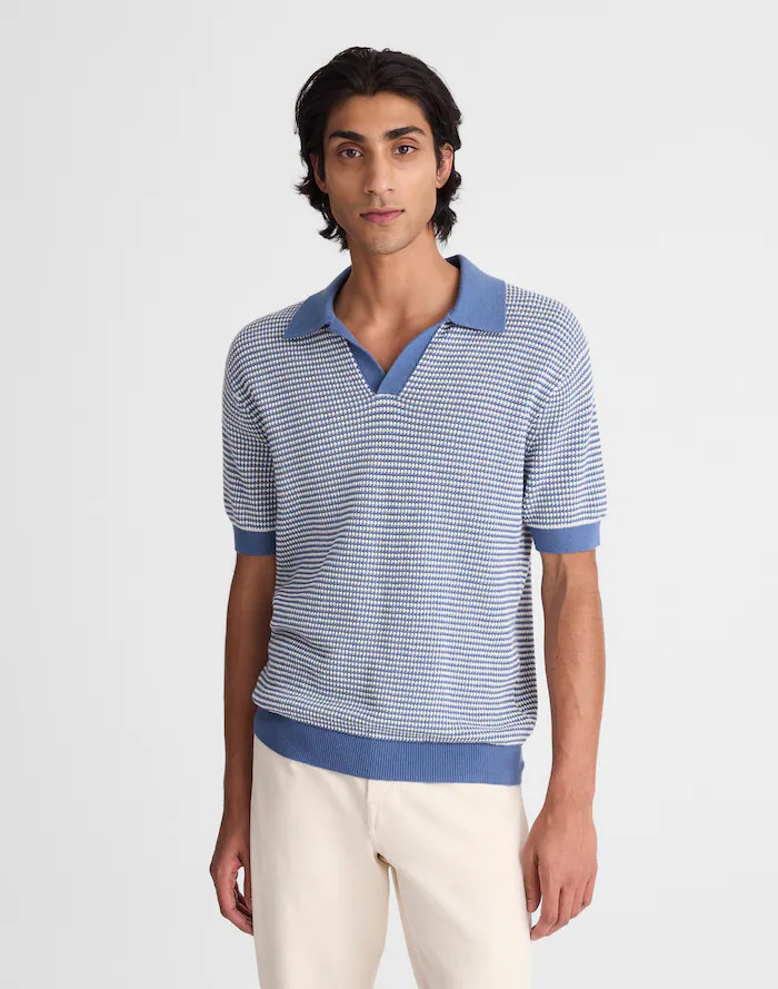 Textured-Stitch Johnny-Collar Sweater Polo | Madewell